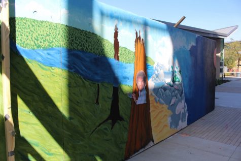 Along the front of the campus near the 5000 building, the Arts programs have decorated a beautiful wall. 