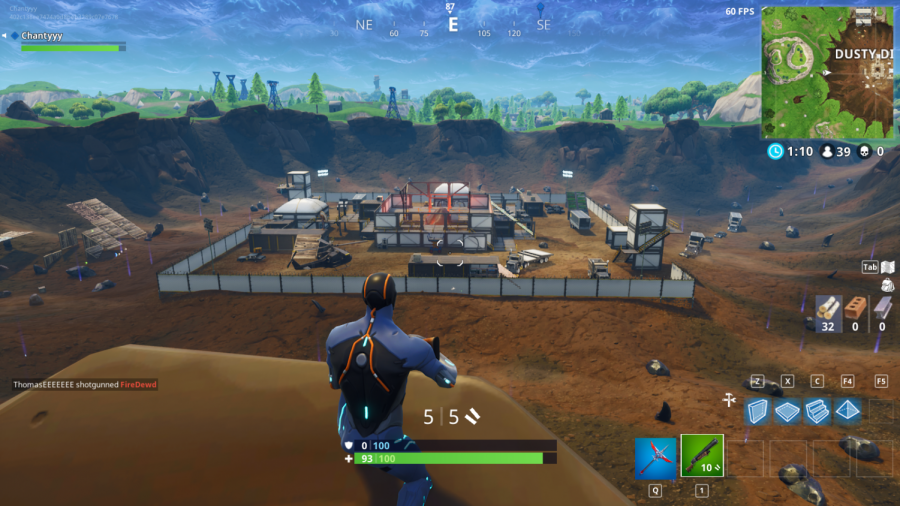 The new location Dusty Divot, now a large crater filled with “hop rocks” and other loot.  Many Fortnite players believed that the comet was coming for Tilted Towers but luckily (or unluckily) it hit Dusty Depot instead.  