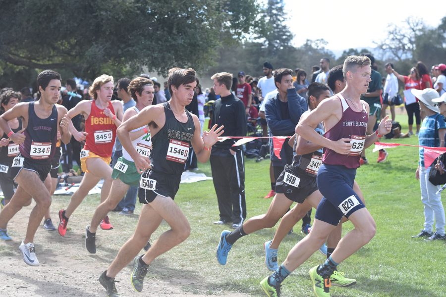 Senior Justin Morris racing against teams from all over the nation at the 2018 Stanford Invitational in the varsity boys seeded race. Morris finished first for the Sage Creek  boys team with a solid time of 16:06 in the 5k. 