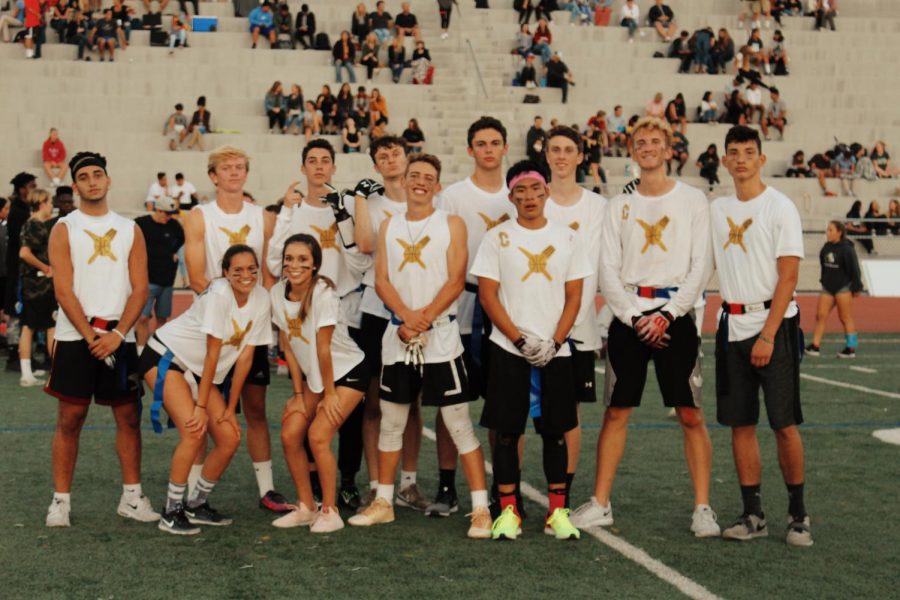 The “Bucket Eaters” pose after winning their first game. Members of the basketball team and other students represented in the Flag Football Tournament on Friday, Oct. 5.  