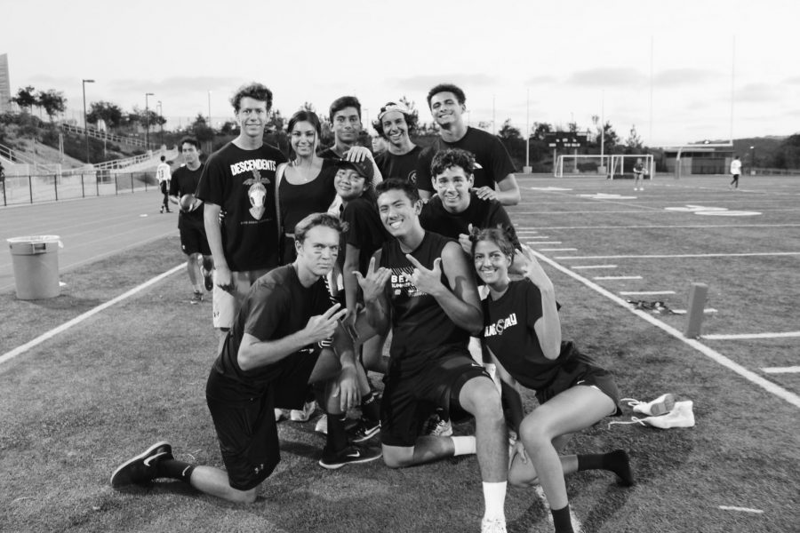The all senior team, “Pit Rats,“ pose for a photo before heading onto the field. Sage Creek students of all ages have the opportunity to form teams with their friends and compete in the annual Flag Football Tournament. 