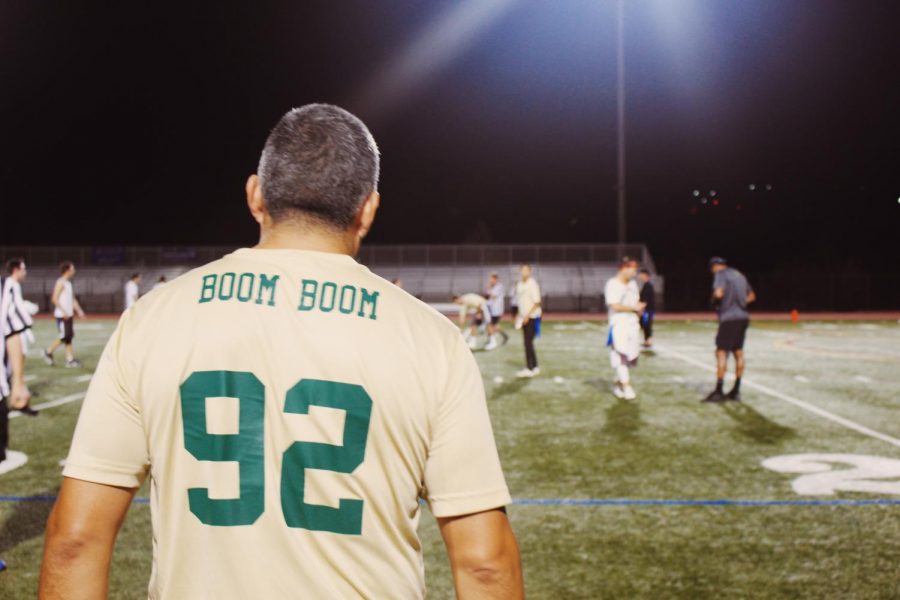  Mr. Morales waits on the sidelines as he gets ready to get back into the game to play for “The Detention Room.”  The Sage Creek principal was proud to help take the staff's team to victory for the first time since the creation of the Staff v.s. Student Flag Football Tournament at Sage Creek.