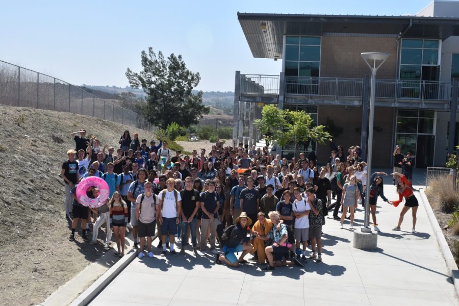 Seniors gather between the 2000 and 3000 buildings to prepare for Senior Assassins. The game is organized by students, for students. 
