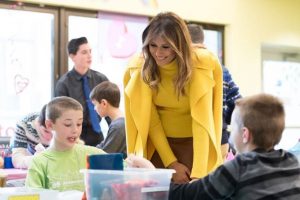 First Lady Melania Trump meets with young children at the Cincinnati Children’s Hospital on Monday, Feb. 5, 2018. Melania has focused her efforts as First Lady in working to discourage bullying on many different platforms, emphasizing its effects on mental and physical stability. 