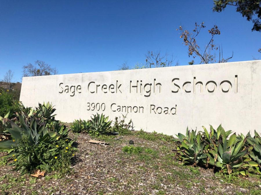 The main sign is now cleaned off, wash marks still visible above where the sign says “Sage Creek.” CUSD maintenance crew covered graffiti which had previously blemished the sign. Graffiti has been an ongoing struggle throughout this school year.