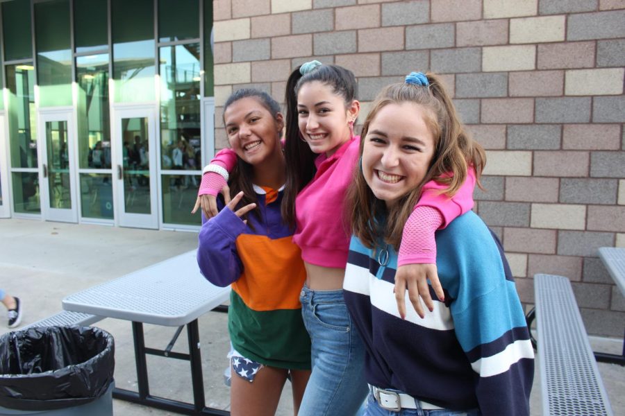 Students travel back to the 1980s! Last Tuesday students including seniors Tori Cudal, Olivia Mejia and Allison DelGrande dress up from head to toe for the schools Decade Spirit Day.