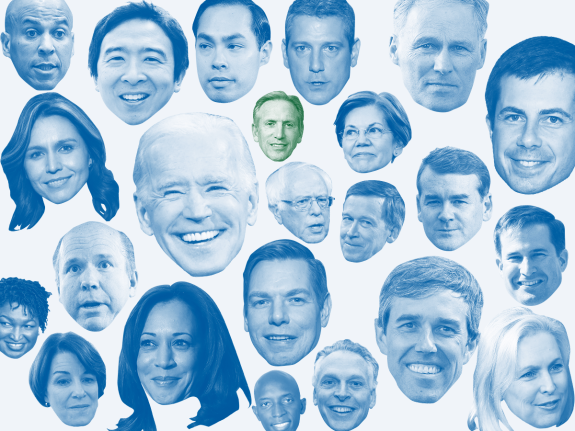 A snapshot of the current Democratic candidates. This graphic also provides insight into the popular candidates based on the size of their photograph.