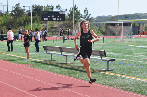 Junior Colin Schmitt, leading the 1600m race at the Track and Field team’s first home dual of the season. Schmitt crossed the finish line not only coming in first, but also broke his personal record with a 4:45 mile time.