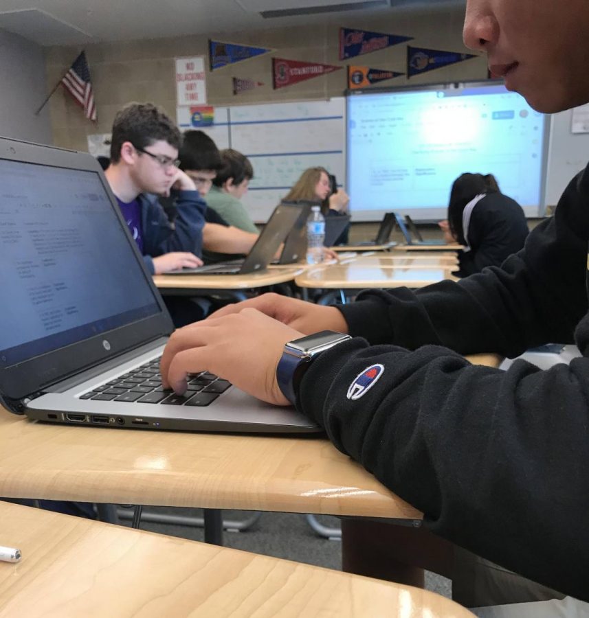 Students avidly study for the upcoming APUSH exam. Tutorial is held every other Wednesday and welcomes students and peers to study or work on assignments for other classes.