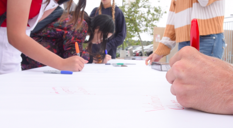 Senior Danny Rubin scribbles, “Westmont College” on the 2019 graduating class’s post secondary plans’ poster. All of the seniors gathered in front of the Performing Arts Center after the most recent advisory period in order to participate in the school wide “college signing day.”