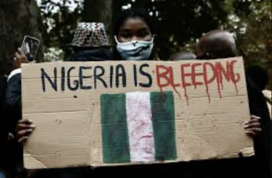 Nigerians protest against the SARS police force in Nigeria. These protests have been going on for months, but have recently been spurred by a video of a SARS officer shooting an innocent man. 