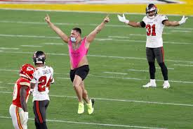 Streaker trespasses on-field during Super Bowl LV. Despite the COVID pandemic, there was still a streaker on the field during the fourth quarter and he made it as far as the Buccaneers endzone before being tackled by guards. Interestingly enough, he actually placed a fifty-five thousand dollar bet that there would be a streaker at the game, however it was against the rules to place a bet on yourself so he didn’t get the large payout. 