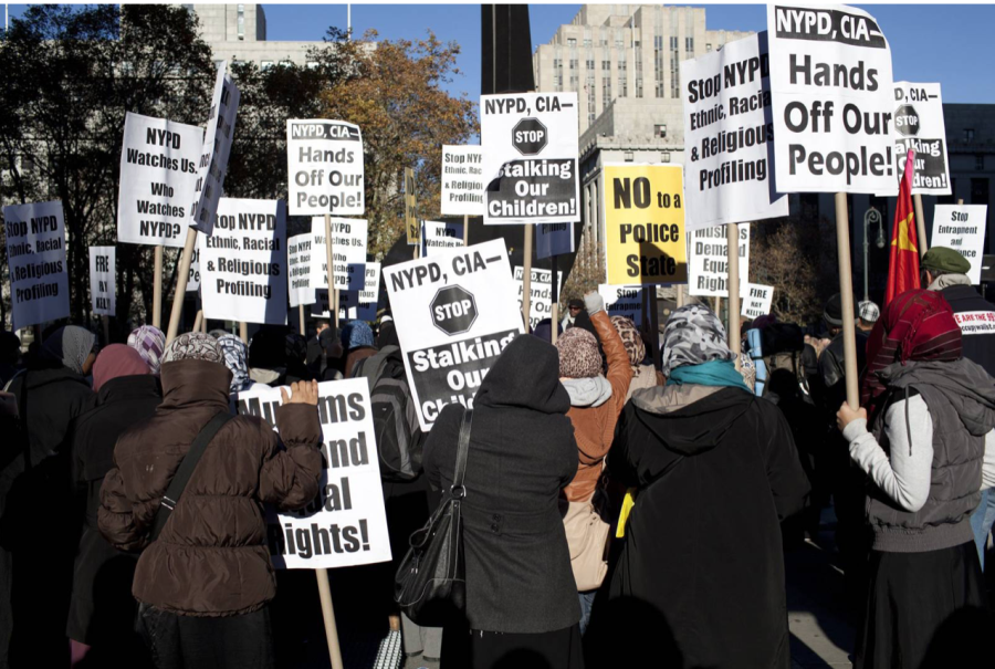 New York protesters hold signs to fight against the surveillance of Muslims as they walk down New York City’s streets. Many believe that the government treats Muslims as “second-class citizens” since the 9/11 attacks. 