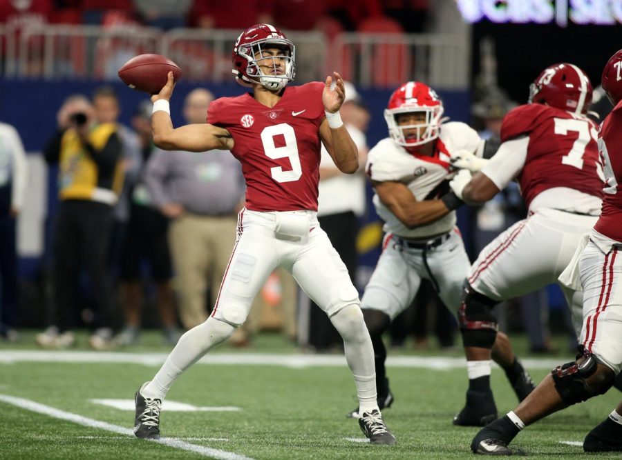 Alabama quarterback Bryce Young drops back to pass during Alabama’s win over Georgia. Young finished the game with 421 passing yards and three touchdowns. 