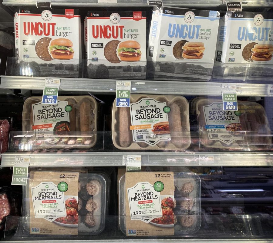 A local grocery store supplies many choices of vegetarian options which improve the environment. Their options have ranged from burgers to even meatballs.