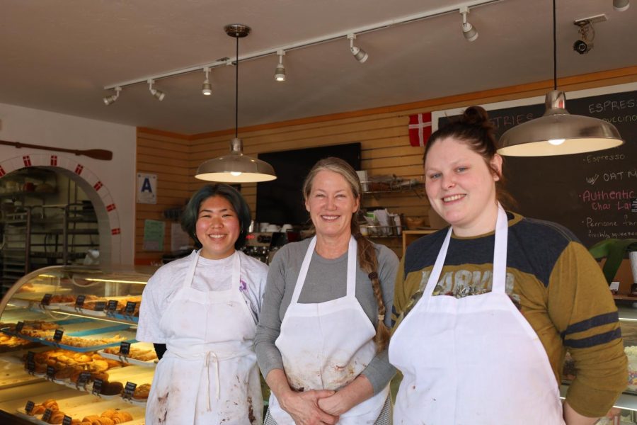  Baker Keira Chen, owner Susan Fraijo and baker Heather Curtis-Bargas pose in front of the display case. The team works seven days a week from 6 a.m. to 6 p.m. to fulfill custom cake orders and to provide authentic goods at the heart of the Carlsbad Village. 