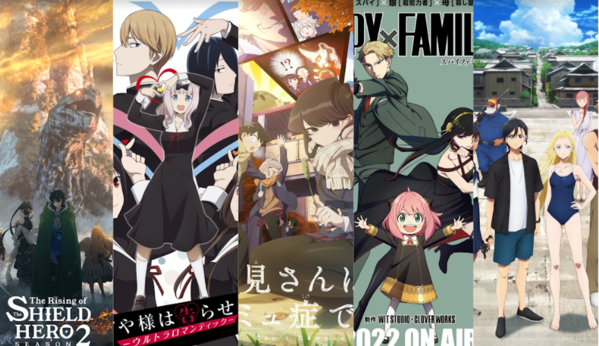 All of the upcoming anime discussed in this article sitting side by side. This season has a large variety of genres, like fantasy, romance, action and mystery.

