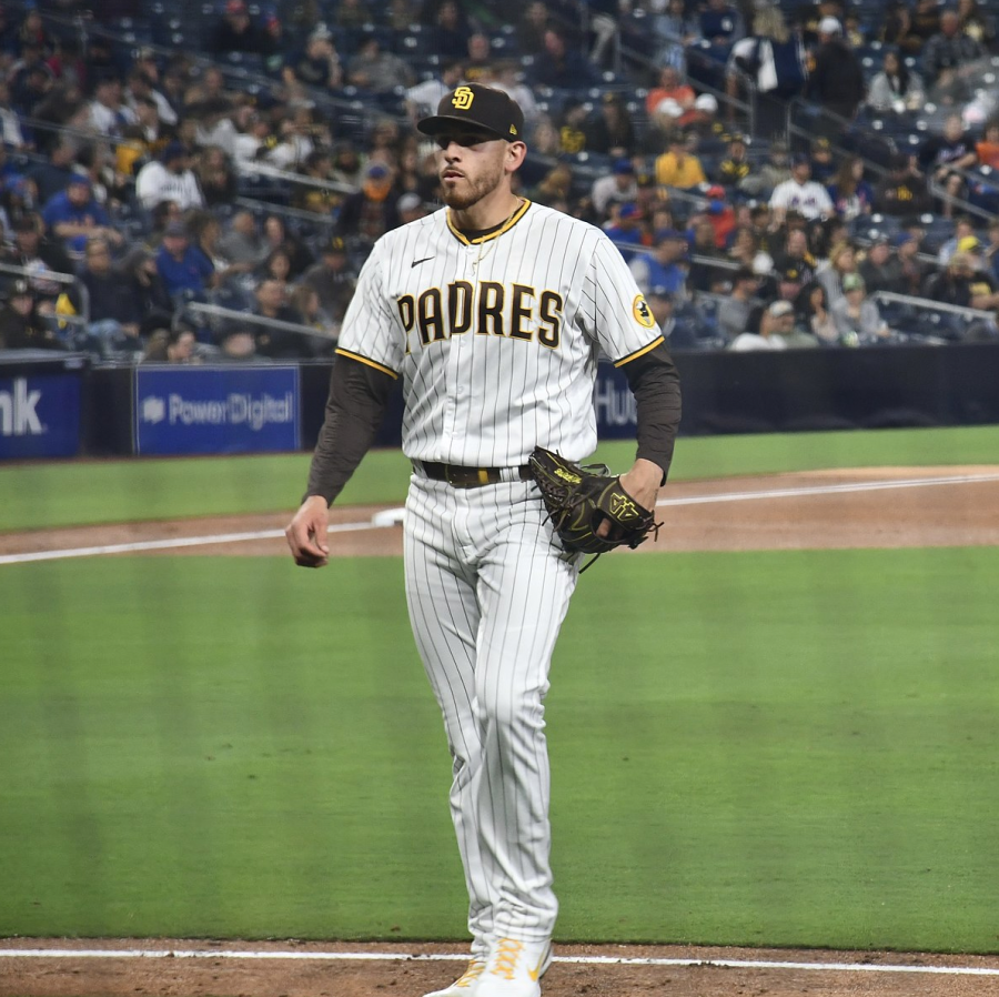Joe Musgrove heads off the field. Musgrove is the pitcher for the San Diego Padres.