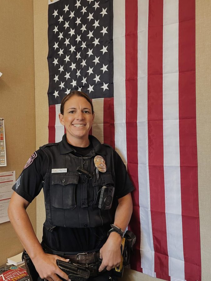 Student Resource Officer Julie Martinson poses in her office on Sage Creek High School campus. Her specific job duties are to provide safety and security to the students on campus. 
