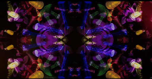 The image of what is seen when looking through a kaleidoscope doubles as the intro to the Netflix series. This is meant to represent the colors for each episode while making the shape of a vault door to represent the theme of the show.