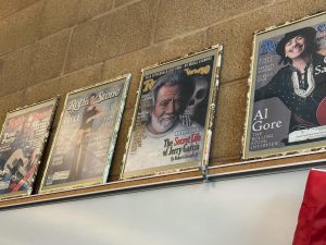 Different Rolling Stones magazine features are framed within Mr. Cordell’s classroom. Famed artists such as Al Gore, Jerry Garcia and Bruce Springsteen are shown.