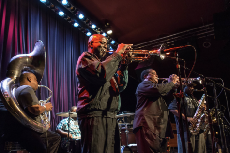 The Dirty Dozen Brass Bands performs live at the crypto currency arena. They later won a Grammy for Best American Roots performance.