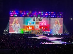 Taylor sings “You Need To Calm Down” during the “Lover” era on opening night of the Eras Tour on March 17 in Glendale, Arizona. In the background on the jumbotron is the famed “Lover” house from the “Lover” song music video. 