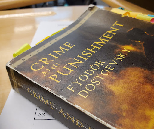 A photo of English 2H teacher, Mrs. Hurliman’s version of “Crime and Punishment”. This book has become a rite of passage of sorts for English 2H students.