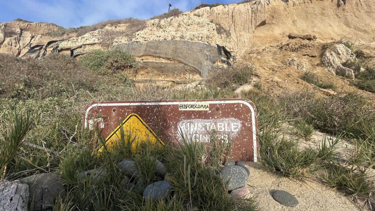 A+sign+warns+of+the+danger+of+the+eroding+coastal+bluffs.+As+ocean+levels+continue+to+rise%2C+the+bluffs+continue+to+crumble.
