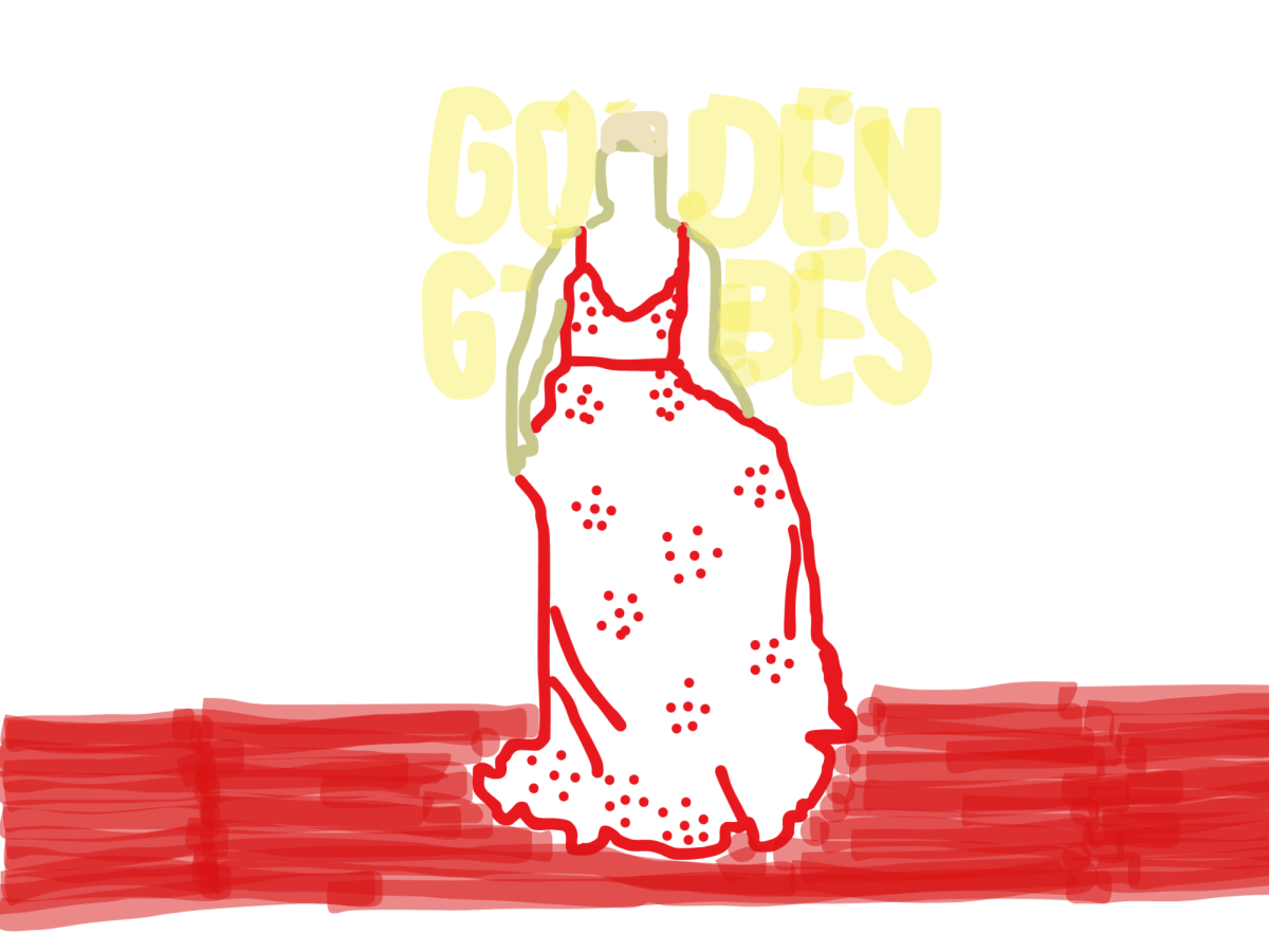Florence+Pugh+attended+the+Golden+Globes+in+a+red+Valentino+gown+with+rose+flowers+sewn+on+it.+The+sheer+material+caused+most+of+the+dress+to+be+see-through.