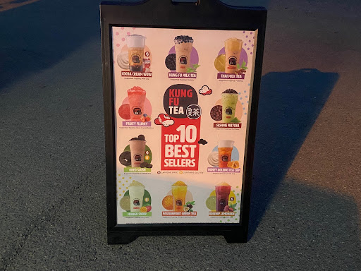 Kung Fu Tea presents their top ten best selling boba drinks to boba tea lovers outside their cafe. Kung Fu Tea is one of the most popular boba tea shops around North County.