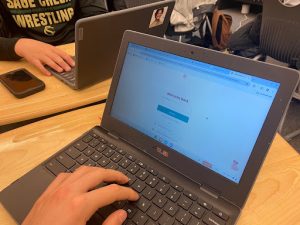 A student logs into ChatGPT on their Chromebook for homework assistance. ChatGPT is becoming more popular among the youth as Sage Creek students gradually turn to AI assistance apps to help complete their assignments, which brings into question the future of the schooling system on assignment completion.