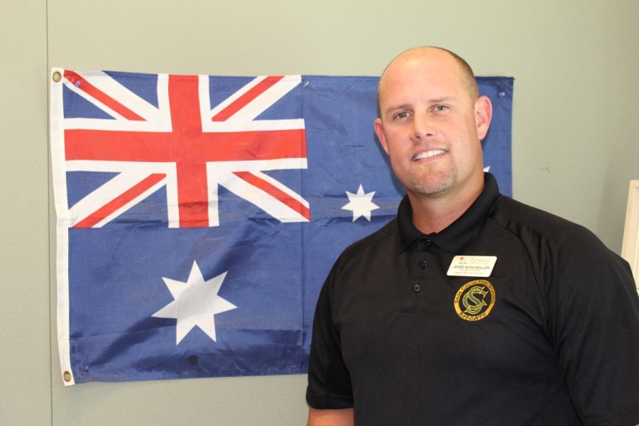 Jesse Schuveiller keeps a flag of his home country, Australia, up to remind him of where he came from.