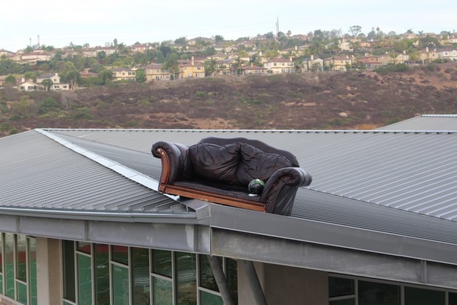 One of the couches on top of the gym