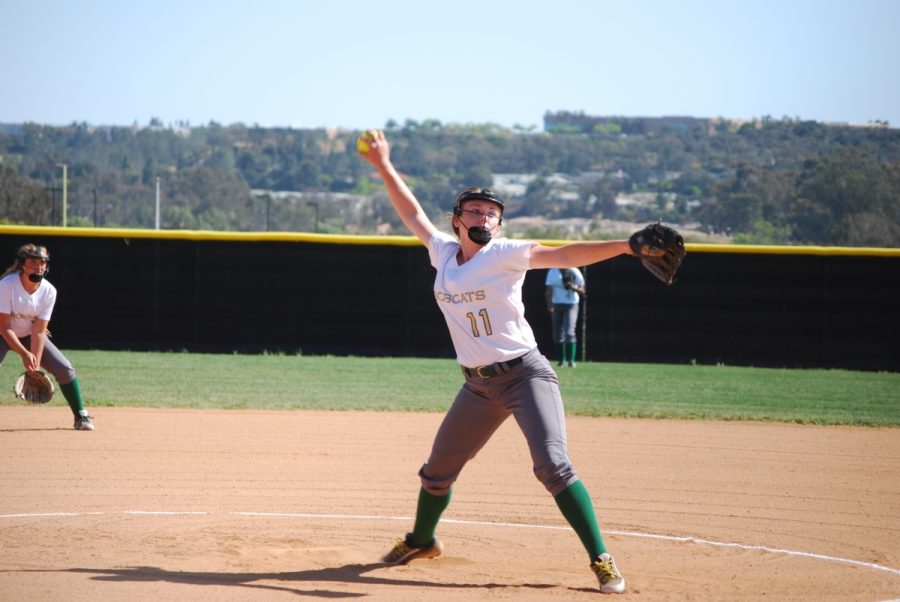 Stephanie Milam pitches at a home game for Sage Creek