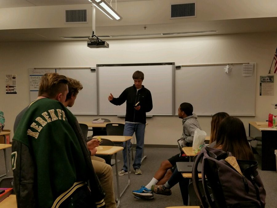 President, James Melkonian, leads biblical a discussion for his club, Fellowship of Christian Athletes. 