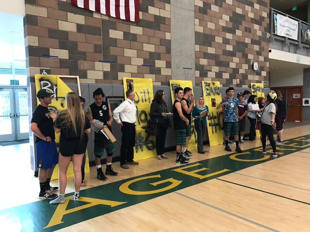 Seniors: Bryant Phan, Ethan Mickelson, Will May, Ryan Yates and Spencer Stein are honored on their senior night against Fallbrook.