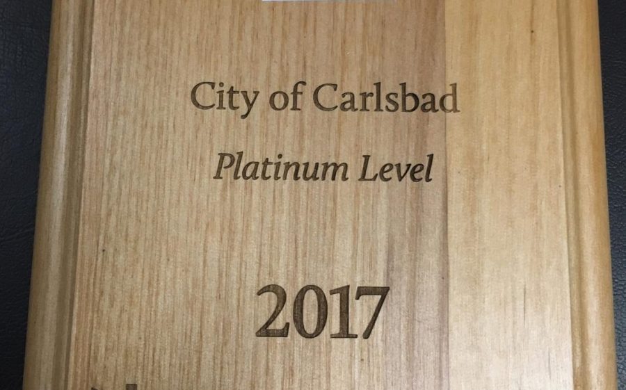 The Beacon Spotlight Award plaque that was presented to the City of Carlsbad on Sept. 15th and is now on display at City Hall.   