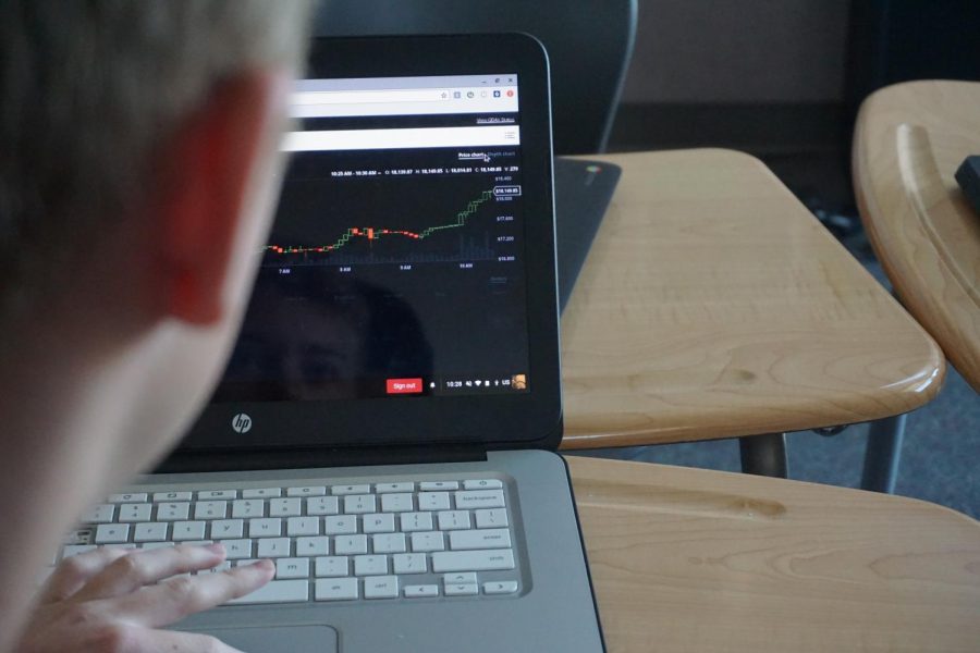 Student watches the price of bitcoin jump during a single class period.