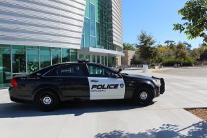 Sage Creek’s Officer Valentine’s police car parked in front of the new PAC. This is Officer Valentine’s first year at Sage Creek and he hopes he can do whatever he can to protect the campus.
