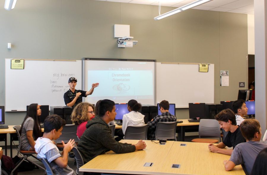 Vice Principal Robertson reiterates Sage Creek’s core values and B.E.S.T. use practices for the Chromebooks. Students were given the opportunity to ask any questions during this time.