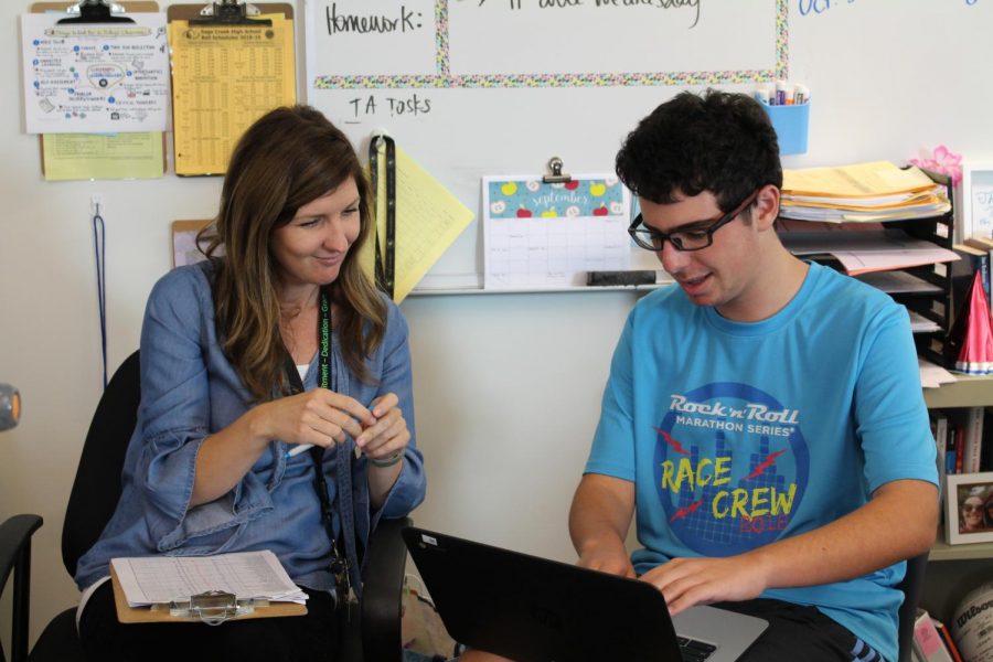 Mrs. Myers helping out one of her students as they come to her classroom for tutorial. Sage Creek introduced their first tutorial for the 2018-2019 school year and the tradition continues with the start of the new year as students are making use of extra time through help from their teachers.