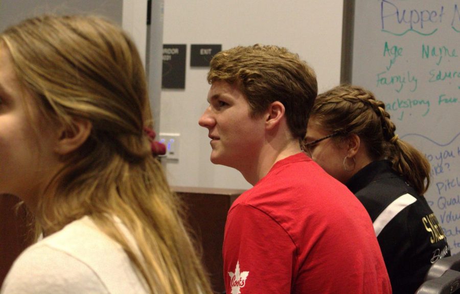 Villeneuve listens to Mrs.Porter-Eshelman as she announces what the class will be doing next. This is Villeneuve's fourth year in Sage Creek’s theater class.