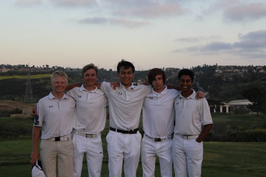 Golf’s five seniors lined up after the ninth hole of the day. They celebrated their Senior Night at the Crossings marking the last home match before they head into CIF.