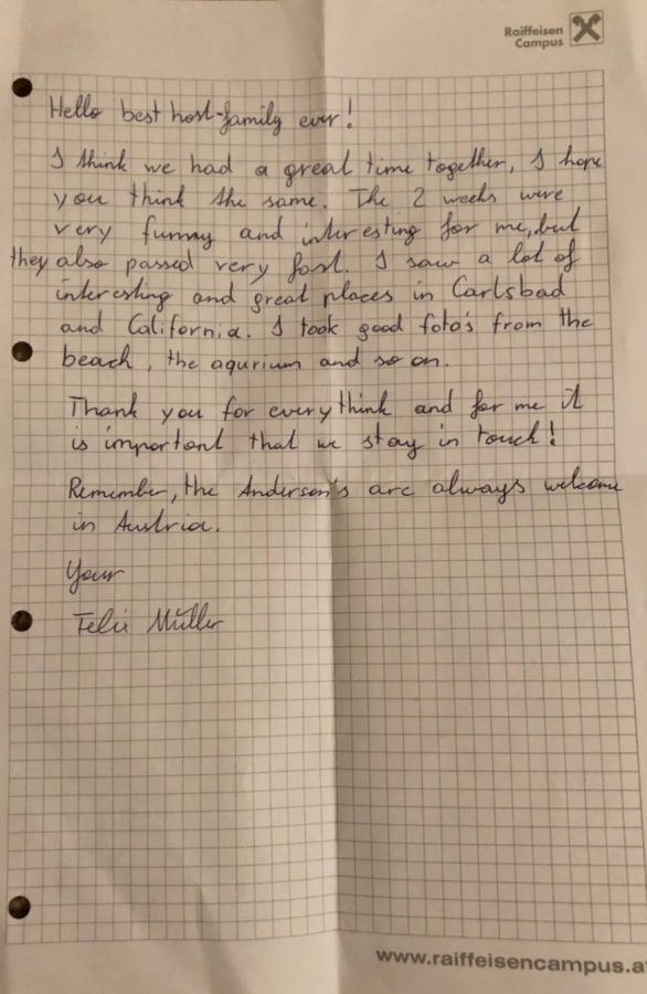 A letter from Müller sums up his experiences with his host family. Upon returning to Austria, he couldn't wait to tell his friends and family about his time in America.