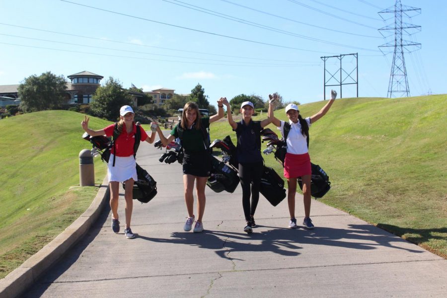 The friendship among golfers (left to right) Kristian Wilmes, Joleen Wobby, Natalia Fanucchi, and Sarina Doss is on another level. The Varsity golfers head over to the driving range to practice the day before their league match versus Oceanside. 
