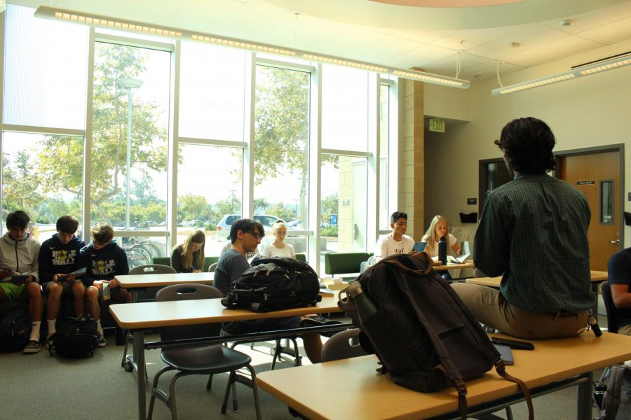 Students listen to a college representative. Last Thursday, Oct. 17, University of San Diego stopped by Sage Creek’s College and Career Center to pitch their colleges to students. 