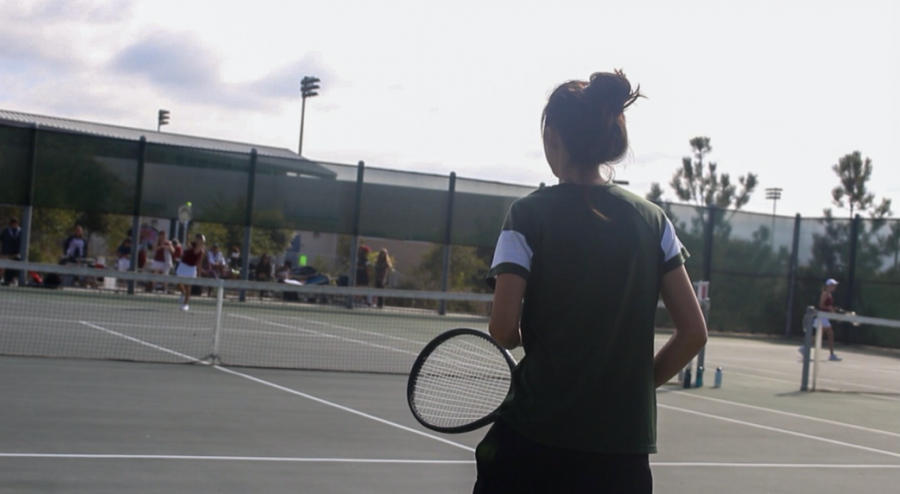 Seniors Samantha Low and Sydney Tomaneng (not pictured) were ready to receive Tri-City Christian School’s serve on Wednesday, Oct. 9, on their doubles match.