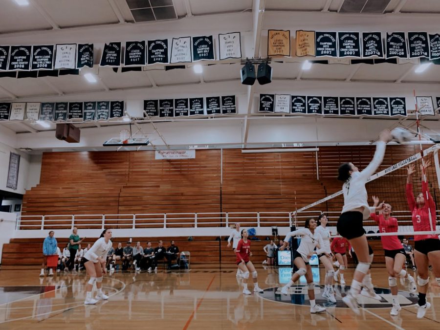 Senior Sydney Ahrendt gets a kill during the match. Girls volleyball (all levels) won their matches at San Dieguito Academy on Oct. 3. 