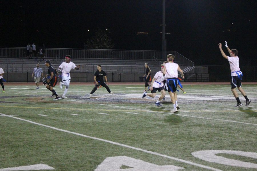 The Pink Panthers and White Mambas won the annual Staff vs. Students Flag Football game. Pictured is the first half of the game: the Pink Panthers vs. the staff.